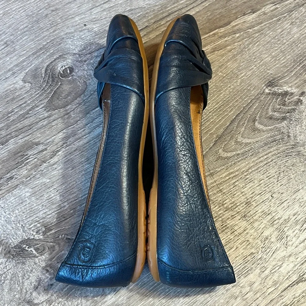 Born Julianne Navy Blue Leather Knotted Ballet Flats B17704 Womens 7.5 38.5